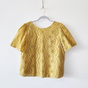 Banana Republic Lemon Yellow Cotton Eyelet Top Size L EUC